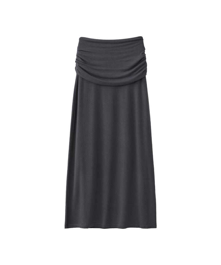 Lomaentinueo Ruched Waist Long Skirt (Charcoal)