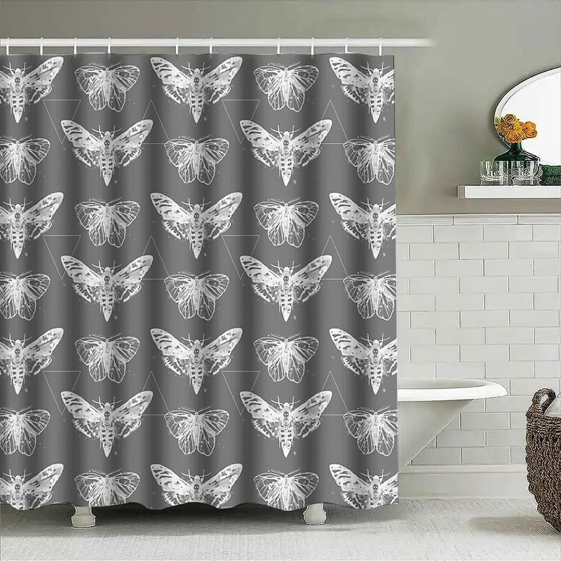 Moth Shower Curtain Nature Decor Vintage Botanical Pattern Bathroom Decor Rustic Home Decor Farmhouse Shower Curtain Artistic Wa