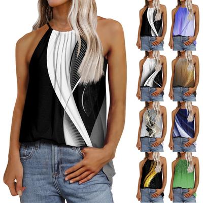 Women's Fashion Casual Sleeveless Printed Adjustable Straps Vest T-Shirt Top