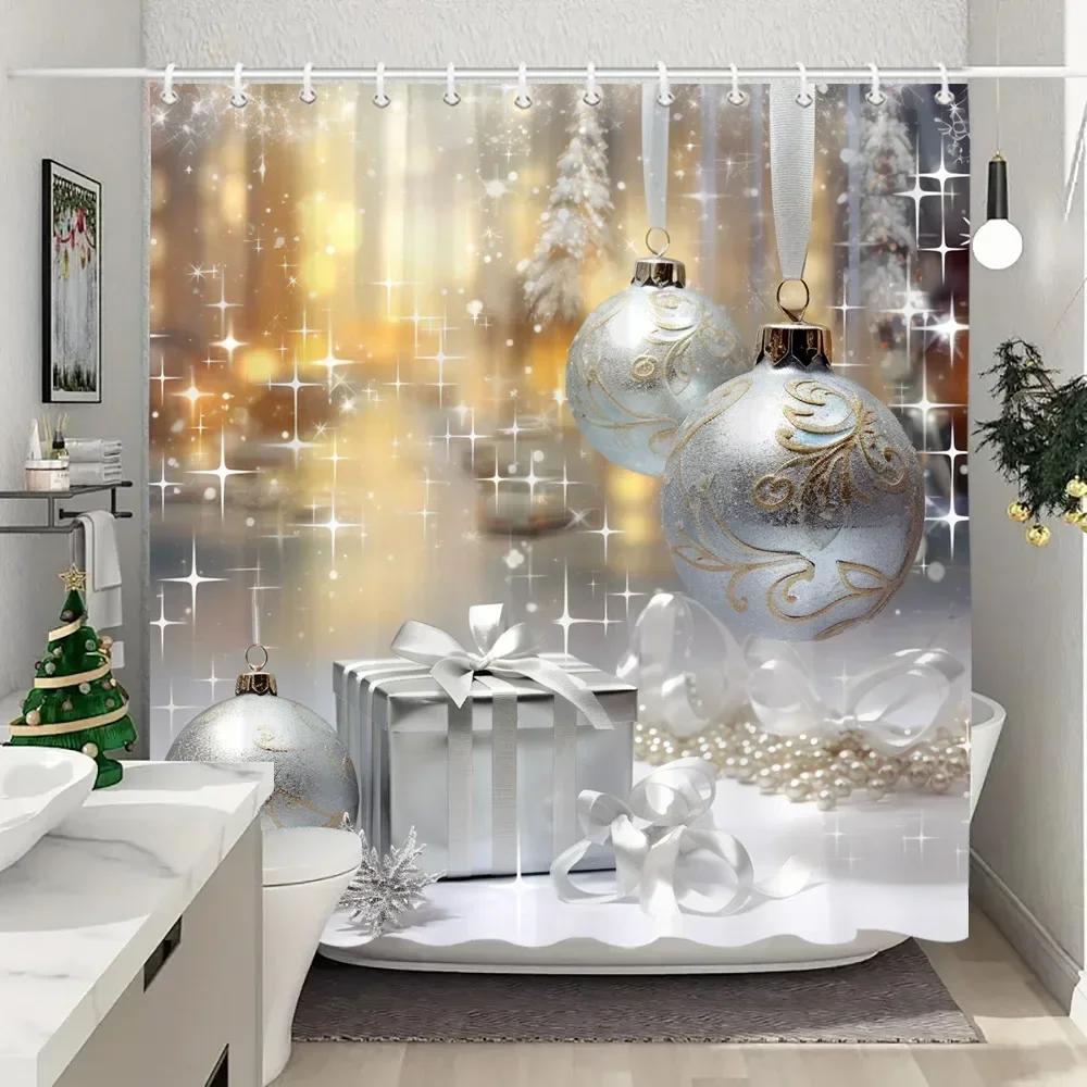 Bílý sněhulák Vánoční sprchové závěsy Vánoční dárek Modrý les Jelen Rustikální chata Omyvatelný Domácí koupelový závěs Koupelnová dekorace