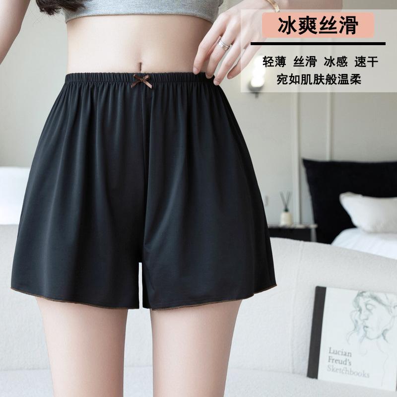 Women's High Waist Shorts Elastic Waist Safety Shorts Ice Silk Solid Color Loose Fit Breathable Anti Chafing Summer Plus Size Bottoms