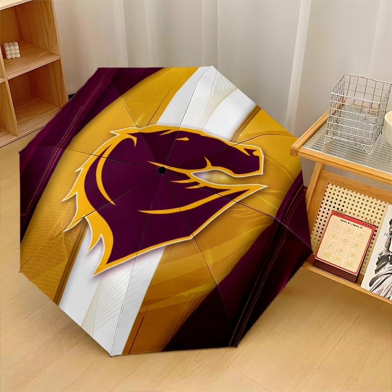 Brisbane Broncos Print Auto 8?Ribs Folding Umbrella Wind Resistant Lightweight Automatic Umbrella For Daily Travel