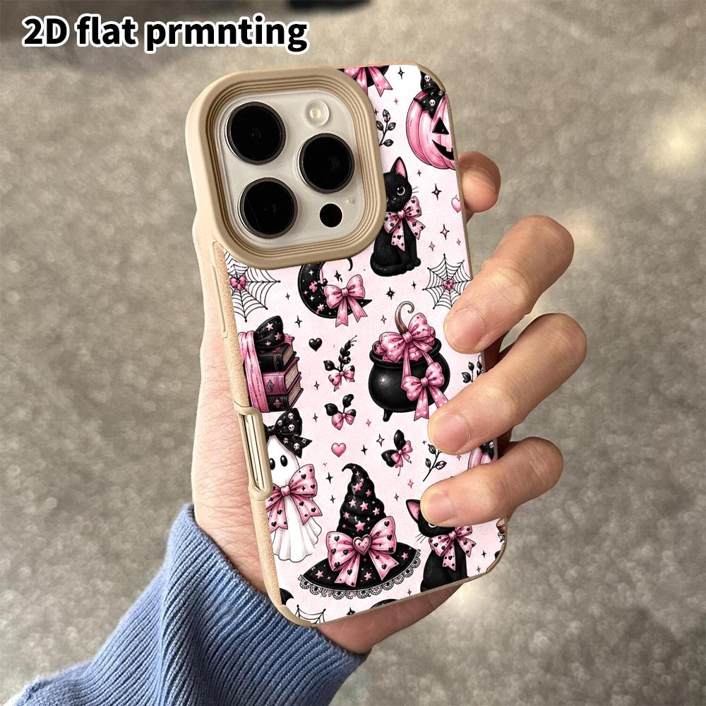 Phone Case: 2D Flat Lambskin Suitable for iPhone 18, 17, 16, 15, 14, 13 Pro Film Protection Case,girly Pink Tone, Christmas and Halloween Gift