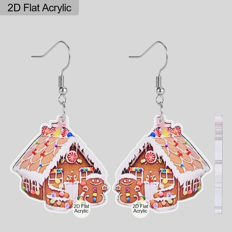 2D Flat 4-Pairs Cute Christmas Candy House Gnome Acrylic Dangle Earrings Festive Party Jewelry, Perfect Holiday Gift for Women