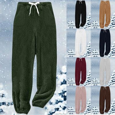 Damen Einfarbig Mode Plüsch Freizeit Hose Bequeme Lange Hose