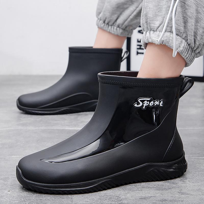 Water shoes fashion rain shoes men's short tube thickened sole work short rain boots men's anti-rubber shoes fishing