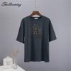 Bavlněná trička Shellsuning Oversized Dámské Léto S krátkým rukávem Trička s 3D potiskem dopisů Dámské Běžné Volné High Street Basic Tops