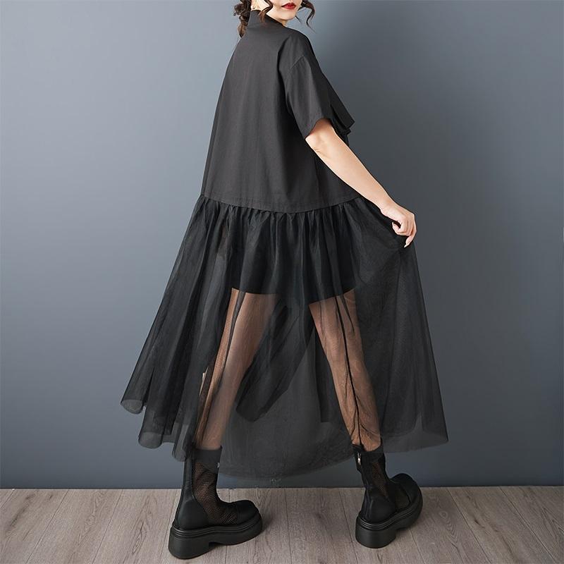 Short Sleeve Plus Size Black Cotton Vintage New In Dresses for Women Casual Loose Long Summer Shirt Dress
