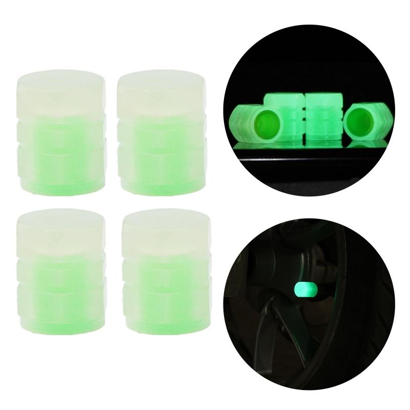 4Pcs Universal Fluorescent Car Tire Valve Caps Luminous Stem Caps ABS Dust-Proof Decorative Tires Stem Covers