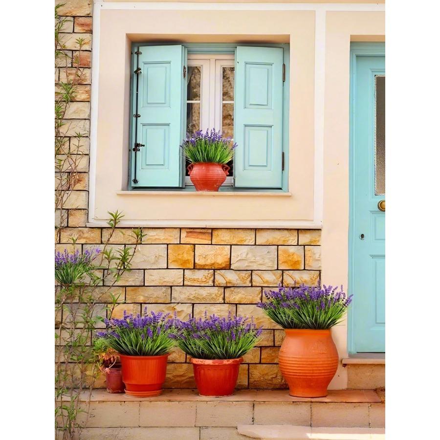 Artificial Monkey Grass And Lavender Plants, UV-Resistant Fake Green Shrub Plants Decoration For Outdoor Hanging Planters, Home Garden