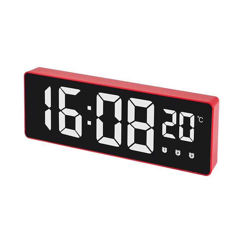 Silent LED Mirror Clock with Three Alarms - Ideal for Students & Kids' Bedside Desk