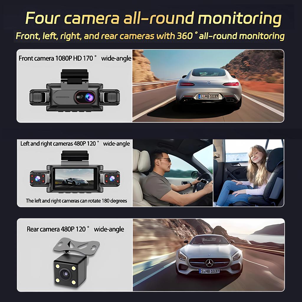 4 Channel Car DVR UHD 1080P 4-Lens Cabin Vehicle Dash Cam 360° All Sides Car Camera Wifi Video Driving Registrator Black Box
