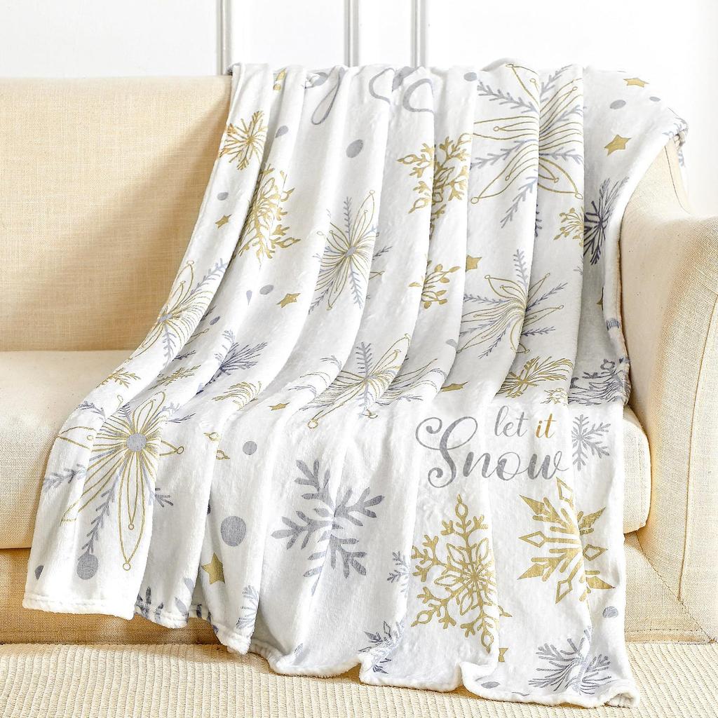 Christmas Snowflake Print Flannel Blanket For Living Room Bedroom Sofa Nap Cover Blanket