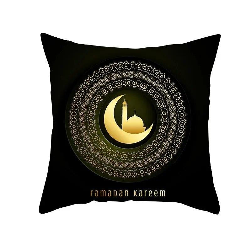 Golden Ramadan Eid Mubarak Moon Mosque Decorative Cushion Cover Islamic Pillow Cover for Sofa Home Car Decoration