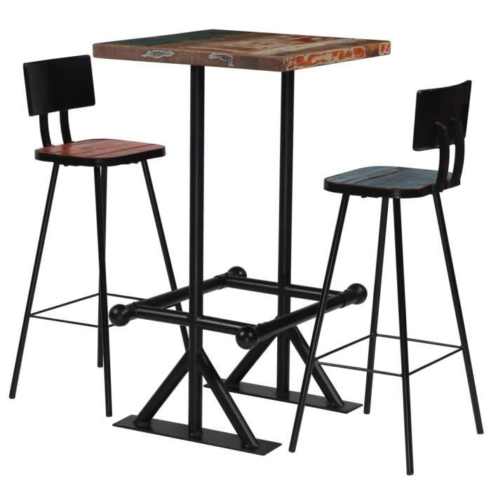 VidaXL Mobilier de bar 3 pcs Bois de récupération massif Multicolore