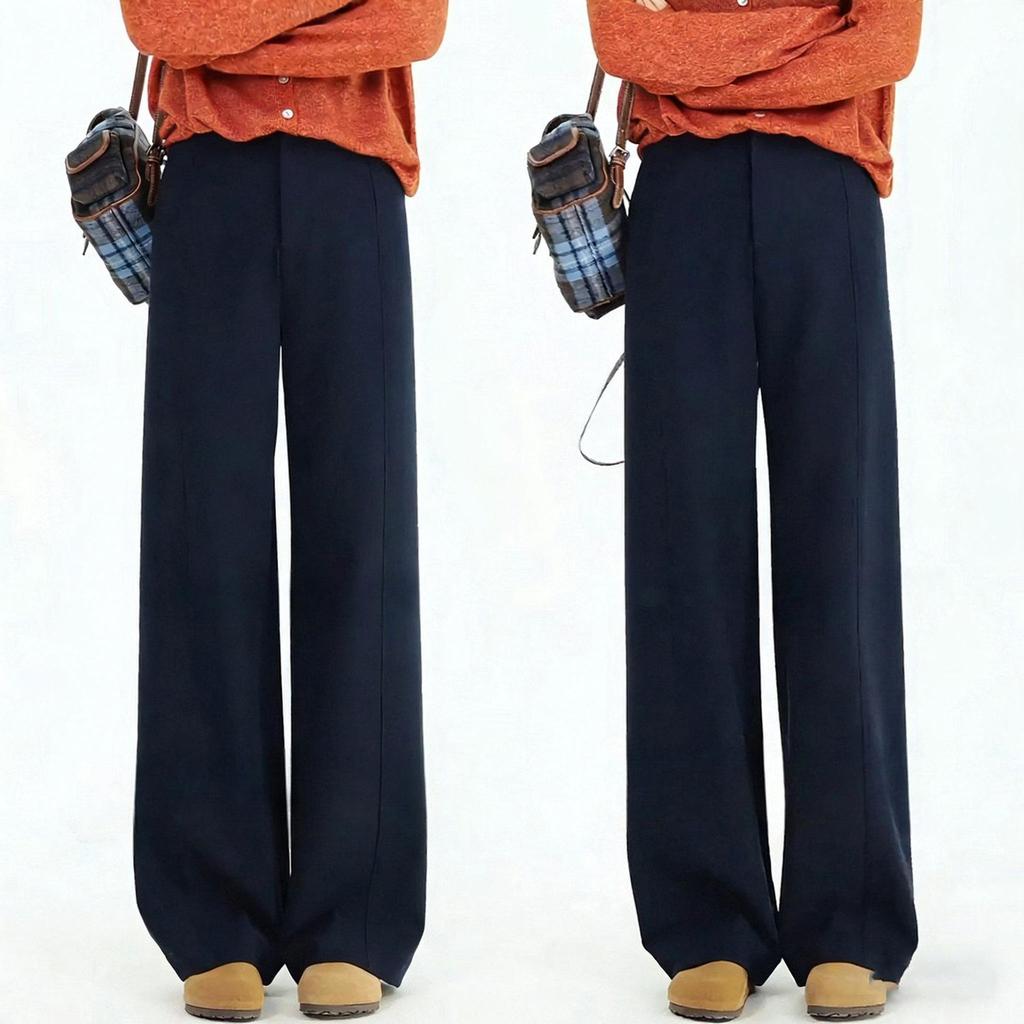 2026 Spring Women's Cloud White High-Waisted Wide-Leg Pants - Loose Old Money Style Casual Trousers