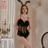 Sexy pajamas women's French spring and autumn models, high-end lace free suspender one-piece underwear bunny girl set