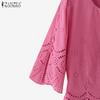 ZANZEA Women Casual V-Neck 3/4 Sleeve Loose Crochet Patchwork Blouse