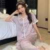 French Purple Jacquard Light Luxury Ice Silk Pajamas Short-Sleeved Trousers Women'S Summer Thin High-End Loungewear