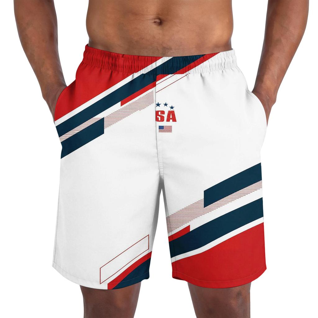 Lichte Ademende Sportshorts voor Mannen met Onafhankelijkheidsdag Print Elastische Taille Casual Losse Pasvorm Sportshorts