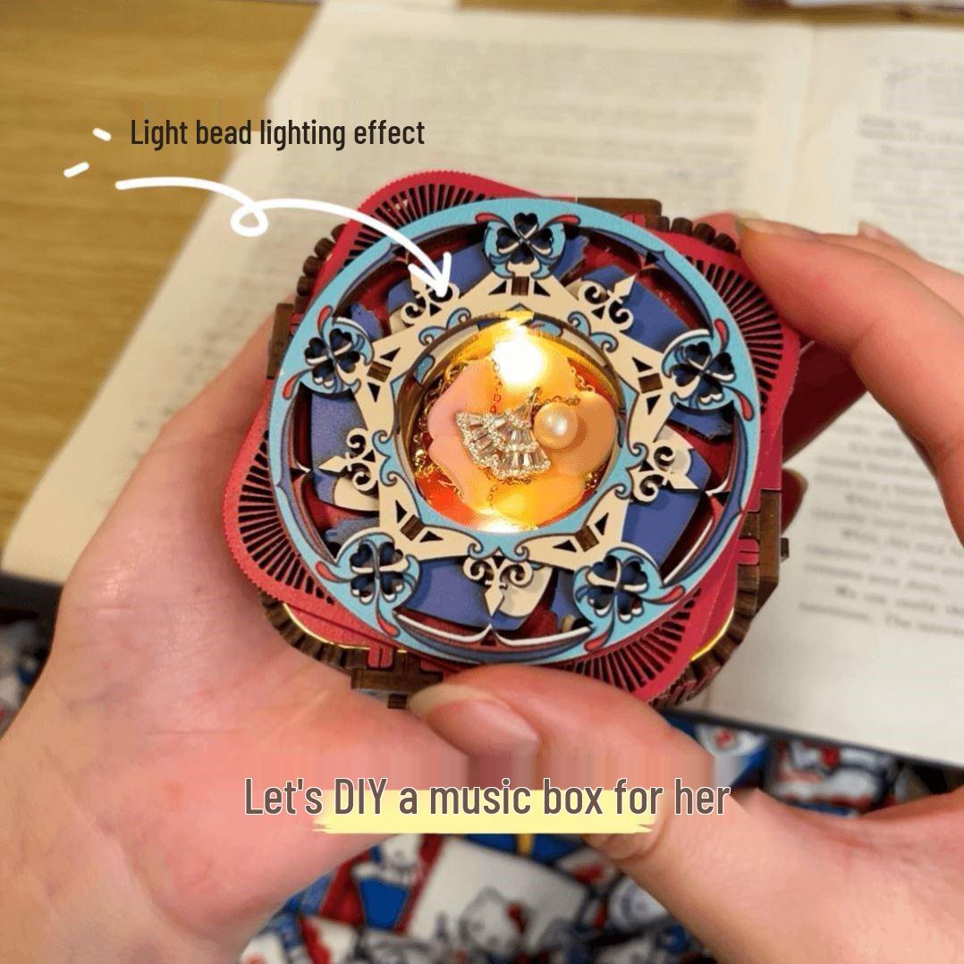 Сделай сам Раскрашиваемый 3D Деревянный Механический Музыкальный Шкатулка-Пазл для Пар With Light
