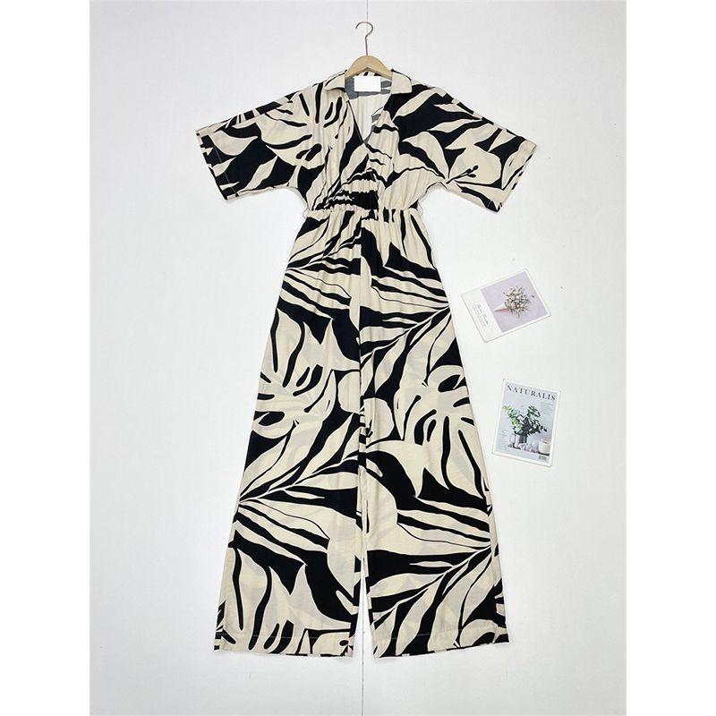 

A3 Retro Print Jumpsuit ~ Export 25 Summer New Arrival Female Bat Half Sleeve Loose Pants Fashion Long Pants Picture Color Embroidered S