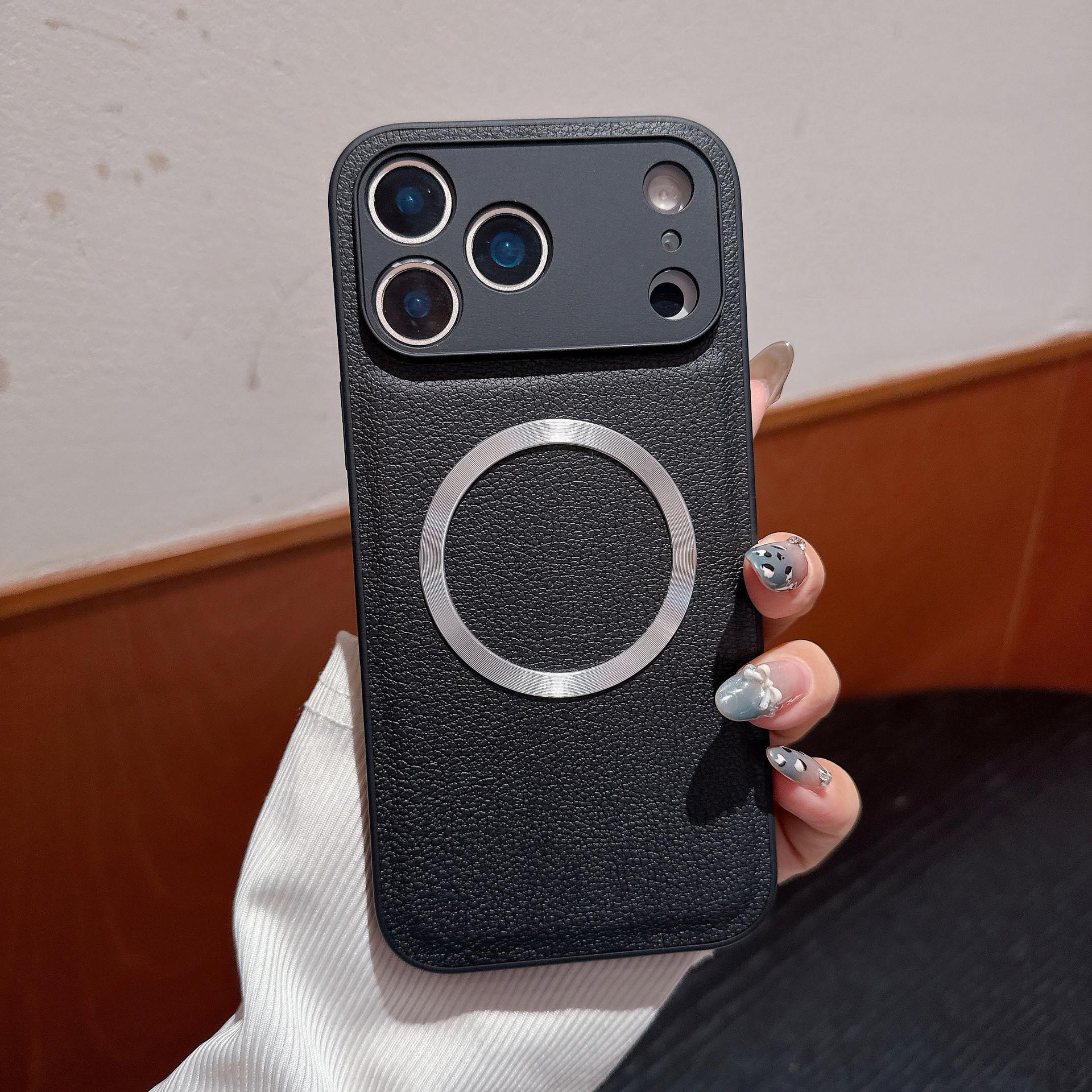 Lychee Pattern Magnetic Ring for IPhone17 Mobile Phone Case for Apple 17air Solid Color Two-in-one Protective Case Apple 17PROMAX