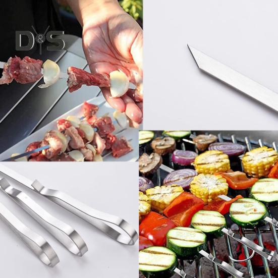 6/10Pcs Stainless Steel BBQ Skewers with Storage Bag Ring Design Flat BBQ Needle Metal Stick for Grilling Sausages Seafood Veggies