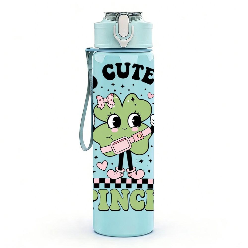 1PC Too Cute To Pinch Green Alien Art 750ml Color Plastic Sports Water Bottle Leakproof Flip Straw Lid Suitable for Sports Office Home Use
