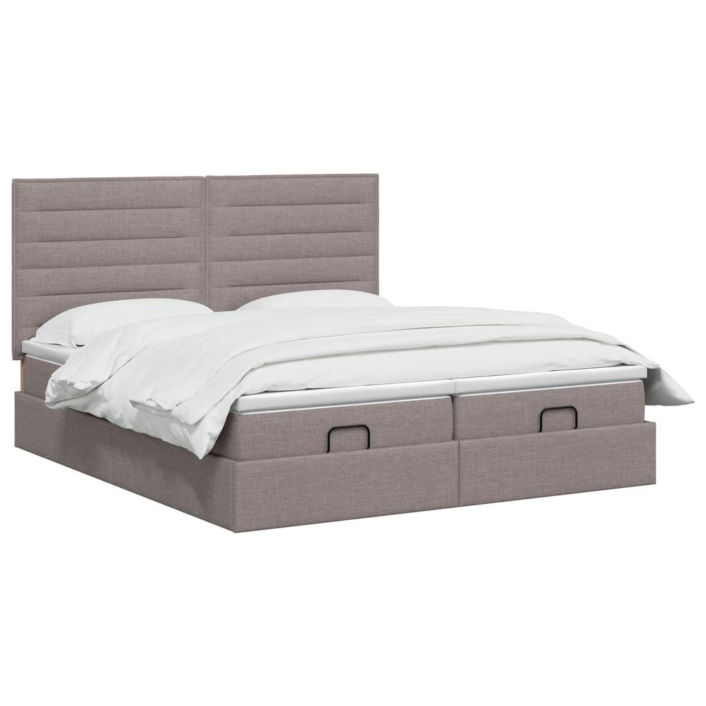 Ottoman Bed with Mattress and LED Taupe 160 X 200 Cm Fabric
