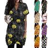 Womens V Neck Halloween Printed Short Sleeve Pullover Dress with Pocket Casual Loose Fit Tunic Dress