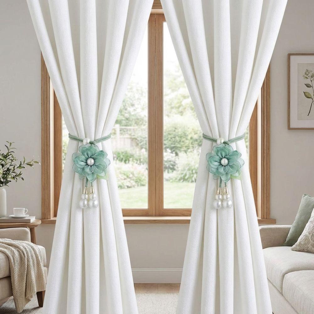 Adjustable Flowers Curtain Straps with Pearl Pendant Curtain Buckle Curtain Binding  Living Room