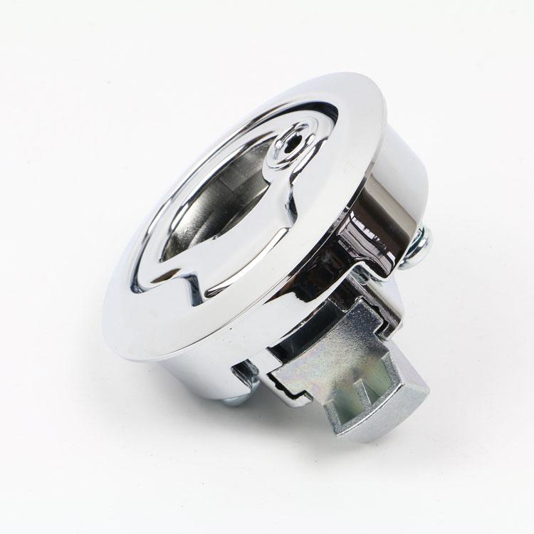 Zinc Alloy Round Locking Flush Pull Push to Close Slam Latch Chrome Plated Marine Boat Hatch Lock for RV Compartment Access Door