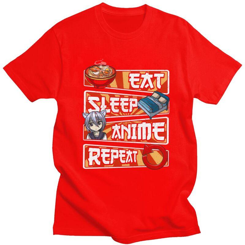 

Eat Sleep Anime Repeat T Shirt for Men Pure Cotton Tshirt Casual Tee Tshirt Loose Fit S