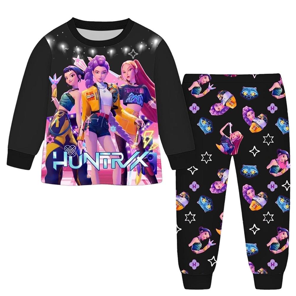2 Stück K-Pop Dämonenjäger Kawaii Pyjama-Set Mädchen Cosplay Nachtwäsche Anime Langarm-Oberteile + Hose Geschenk für Fans