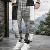 Men Plus Size Patchwork Printed Drawstring Waist Jogger Pants Side Pockets Cuffed Ankle Long Trousers