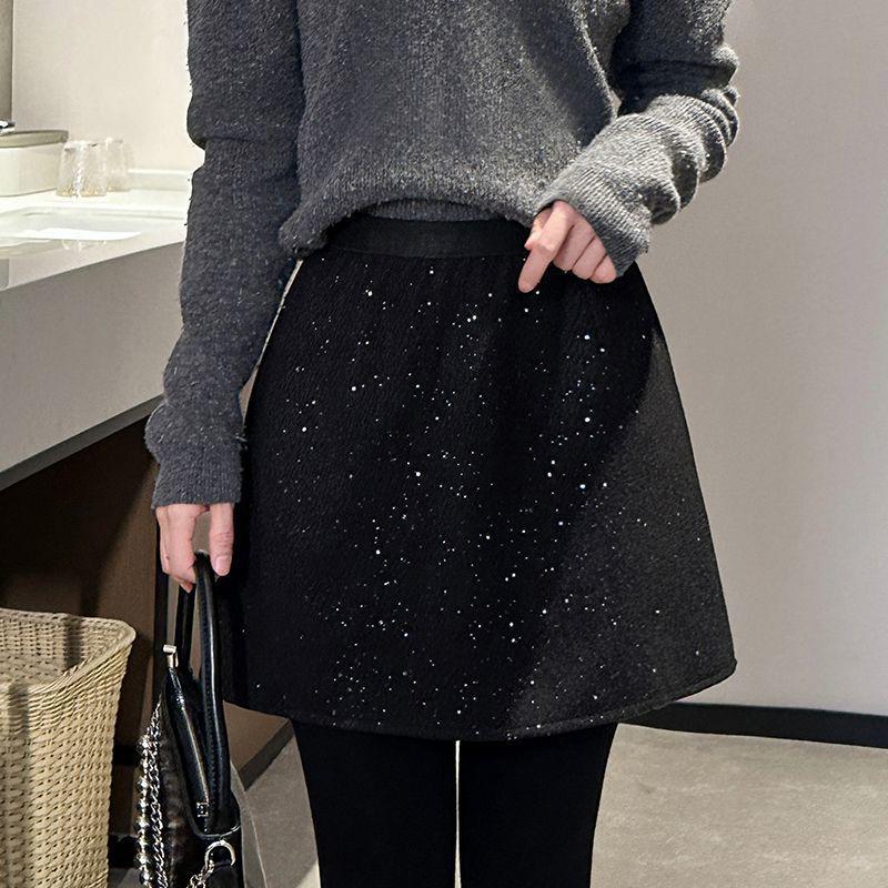 Wool Blend Shimmering Starry High-Waisted Skirt - Autumn/Winter Collection