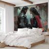 2D Dark Fantasy Knight and Lady Love Tapestry Medieval Gothic Art Wall Decor Cloth for Home & Bedroom