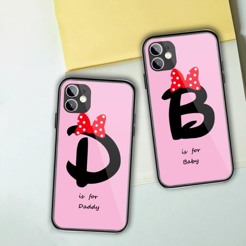 Cute Alphabet Letter Flower Phone Case For IPhone 13 12 11 XS X 8 7 6 Plus Mini Pro Max SE 2022 Black PC TPU Glass Phone Cover