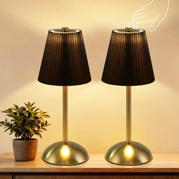 Lampe de table LED - NETTLIFE - Lot de 2 - Dimmable - Abat-jour métal noir - 3000K