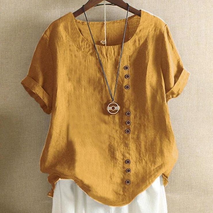 Elegantes Baumwoll-Knopfhemd für Damen - Unifarben, Perfekt für Frühling/Herbst EMA