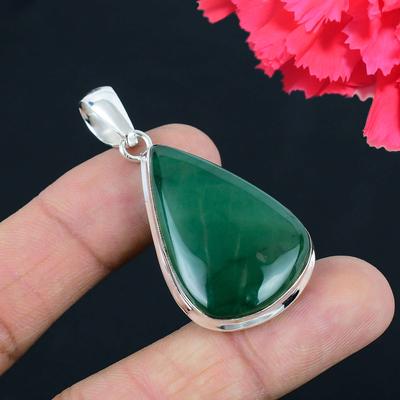 Nephrite Jade Gemstone Pendant Solid 925 Sterling Silver Pendant Jewelry Gift For Unisex