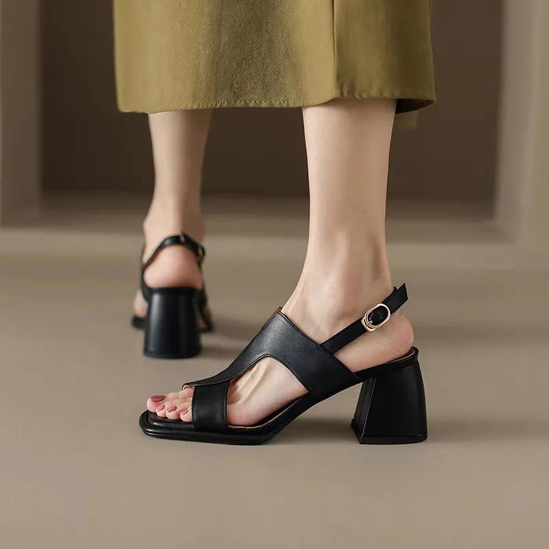 Damen Schuhe Damen Mode Schwarz Komfort Frühling & Sommer Peep Toe Quadratischer Absatz Schuhe Dame Lässig Sandalen ab696