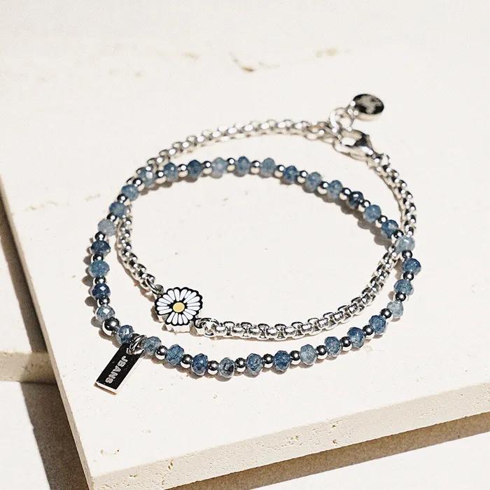 Deep Blue Rondel Cut 685 Double Face Daisy 1138 Bracelet Set (C2403-SE370_BL)