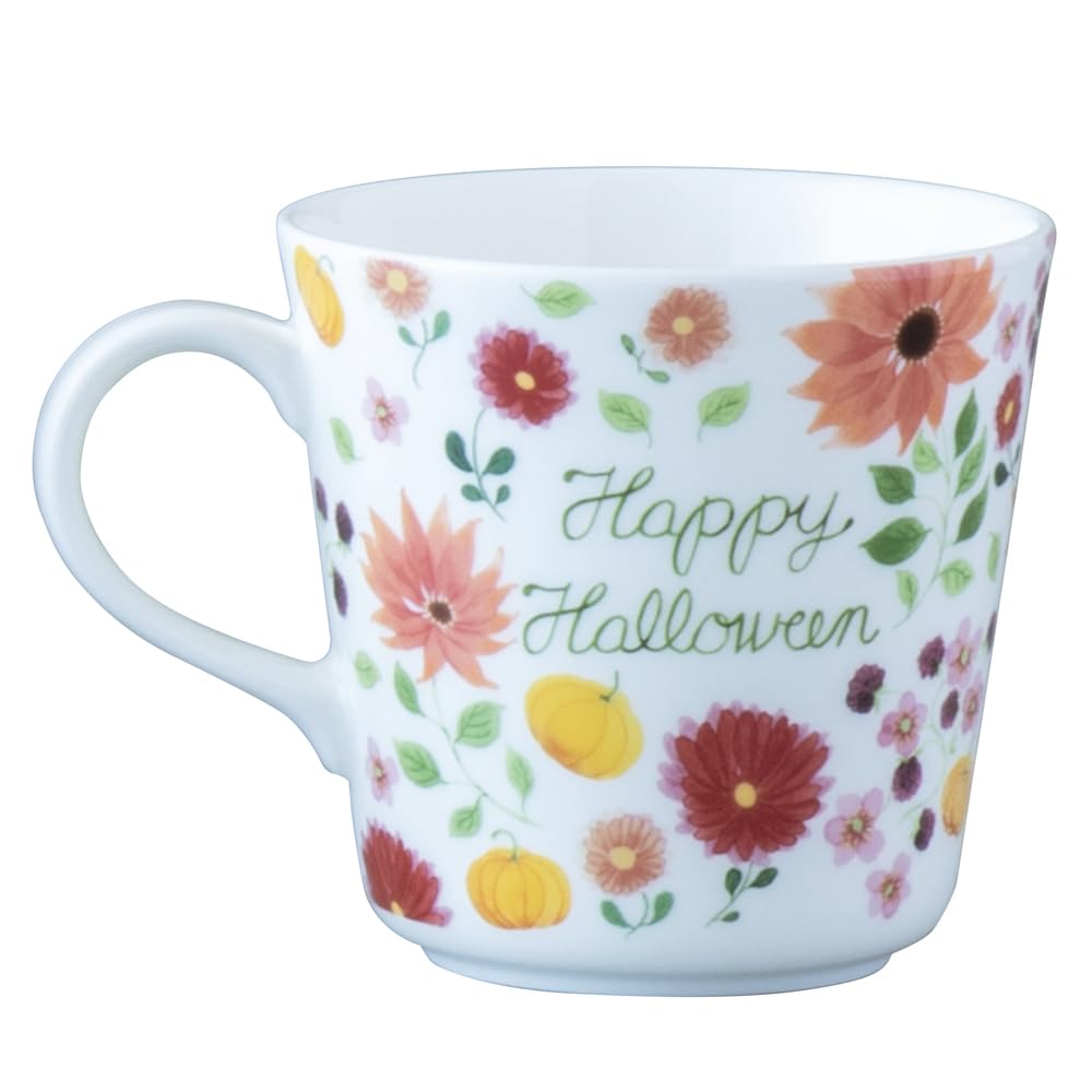 NARUMI Anna Emilia Happy Halloween Floral Microwave and Dishwasher Gift Mug, 340cc, Print, Cute, Large, Safe, Boxed, 52541-2923P