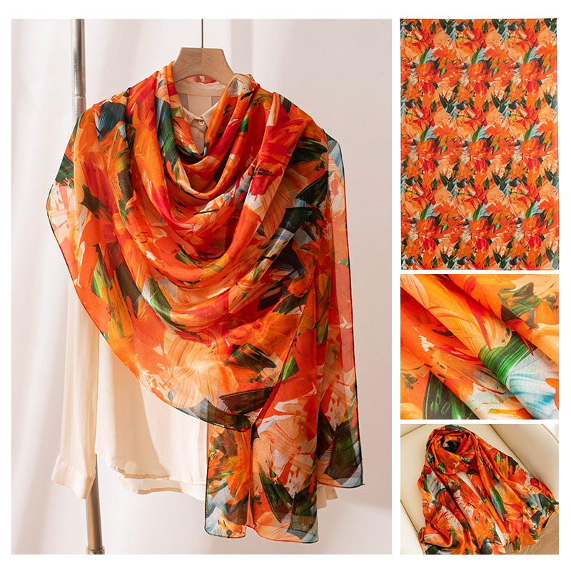 Mulberry silk summer new silk scarf printed shawl scarf fashionable versatile long silk scarf 176*110