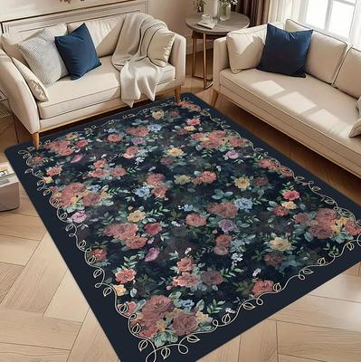 Vintage Floral Carpet Mat Rug Home Decoration Living Room Bedroom Floor Decor Botanical Style Non Slip Rugs Home Bedroom Decor