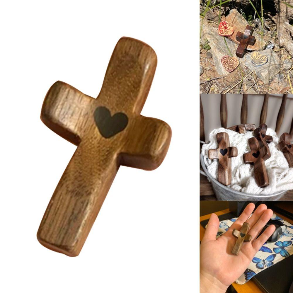 Wooden Cross My Heart Encouragement Gift Relieve Stress Emotional Support Cross Toys Portable Reduce Anxiety