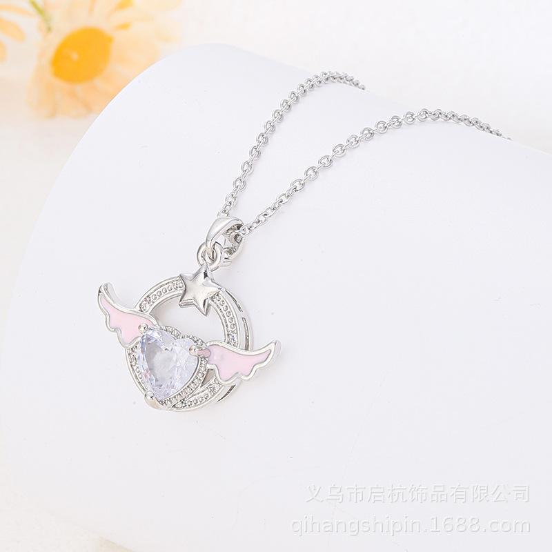 Titanium Steel Angel Wings Love Necklace Women'S Light Luxury High-End Versatile Heart Wing Pendant Collarbone Chain