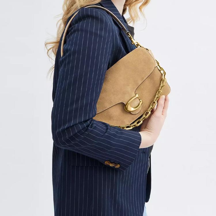 Coach Tabby 26 Signature Hardware Suede And Calfskin Medium Shoulder Bag Women handbags Brass Sand CAN13-B4SN